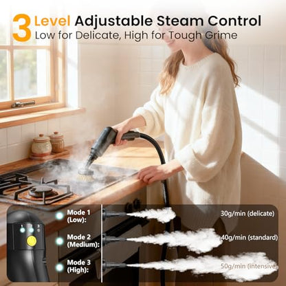 Pressurized Steam Cleaner 1.6L, 3-Level Adjustable Steamer for Cleaning, 10s Heat-Up, 2500W Handheld Steam Cleaner for Home, Car, Kitchen, Floor, Multi-Surface Cleaning Machine, 19pcs Accessories