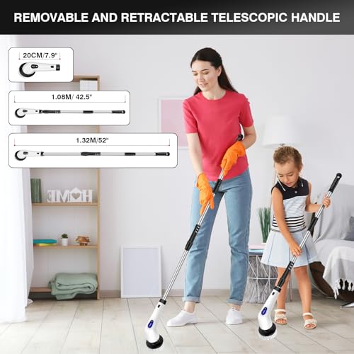 VickyHome Electric Spin Scrubber, 3200RPM Electric Cleaning Brush, Floor Scrubbing Brush with 10 Replaceable Brush Heads, Tool Free Adjustable Handle, Variable Speed Electric Scrubbing Brush