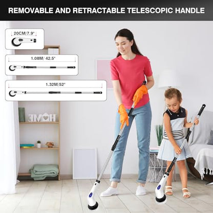 VickyHome Electric Spin Scrubber, 3200RPM Electric Cleaning Brush, Floor Scrubbing Brush with 10 Replaceable Brush Heads, Tool Free Adjustable Handle, Variable Speed Electric Scrubbing Brush