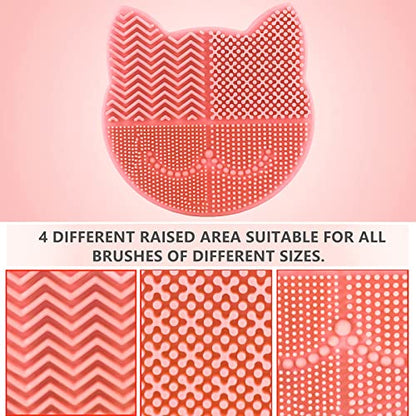 Silicon Makeup Brush Cleaner Mat with Drying Holder - Portable Cat Shaped Cosmetic Brush Cleaner Pad - New Orange - color: New Orange