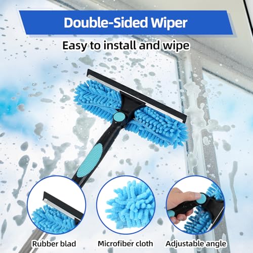 65'' Window Washing Kit with Extension Pole, 2-in-1 Window Cleaning Kit with Scrubber and Rotating Head, Window Cleaner Tool for Shower Rooms, Glass, Floors, Tiles, Walls, Car Windshields - size: 65''