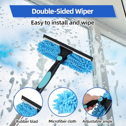 65'' Window Washing Kit with Extension Pole, 2-in-1 Window Cleaning Kit with Scrubber and Rotating Head, Window Cleaner Tool for Shower Rooms, Glass, Floors, Tiles, Walls, Car Windshields - size: 65''