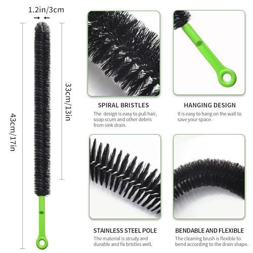 17” Pipe Cleaner, Cleaning Brush, Shower Cleaner Brush, Sink Drain Cleaner, Shower Drain Cleaner, Shower Brush For Cleaning, Dryer Vent Brush, Long Bottle Brush, Hair Drain Clog Remover, Bathtub Brush