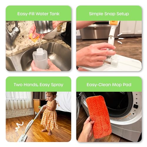 Quiggly Toddler Toy Spray Mop - Montessori Real Water Sprayer for Kids 3-5 | Two-hand hold & pull, make pretend cleaning chores functional - size: Toddler, style: Spray Mop