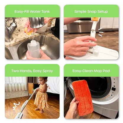 Quiggly Toddler Toy Spray Mop - Montessori Real Water Sprayer for Kids 3-5 | Two-hand hold & pull, make pretend cleaning chores functional - size: Toddler, style: Spray Mop