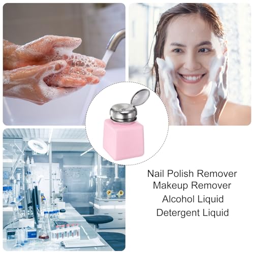 2pcs Solvent Alcohol Dispensers 100ml(3.4oz) Push Down Liquid Dispenser Pump Bottle with Sealing Stainless Steel Lid for Acetone Cleanser Polish Remover, Pink