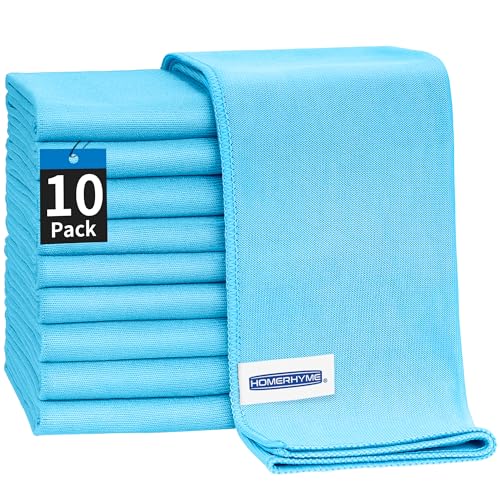 Microfiber Glass Cleaning Cloth - 10 Pack Polishing Cloths, 16" x 14" Window Cleaning Towel, Streak Free, Lint Free, Great for All Delicate Surface, Glasses, Stainless Steel, Windshield. - color: Blue, size: 16" x 14"