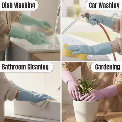 IMARU 3 Pairs Dishwashing Gloves with Hanging Hooks - Reusable Rubber Cleaning Gloves for Household & Kitchen & Gardening, Non-Slip & Waterproof & Durable (Large) - size: Large