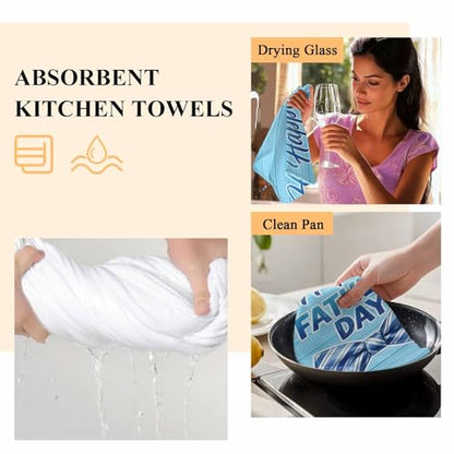 Happy Father's Day Kitchen Towels Set of 1 Blue Stripes Tie Rustic Wooden Grain Decorative Dish Towels Ultra Soft Microfiber Absorbent Reusable Dishcloths for Kitchen Drying, 18x28 Inch - size: 28" x 18" (Pack of 1)