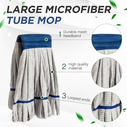 Hushee 12 Pack Large Microfiber Tube Mop Heads 18 oz Heavy Duty Commercial Industrial Wet Mop Head Refill Reusable Machine Washable Looped End Mopheads for Hardwood, Tile, Laminate Floors (Grey) - color: Grey
