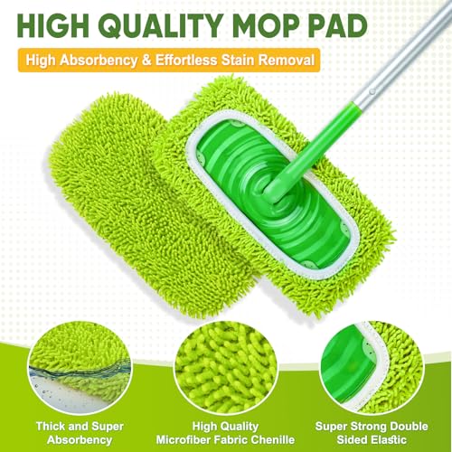 6-Pack Reusable Mop Pads Fit Swiffer Sweeper, Microfiber Cleaning Mop Pads Refill for Dry Sweeping & Wet Mopping Replacement - color: Fluorescent Green