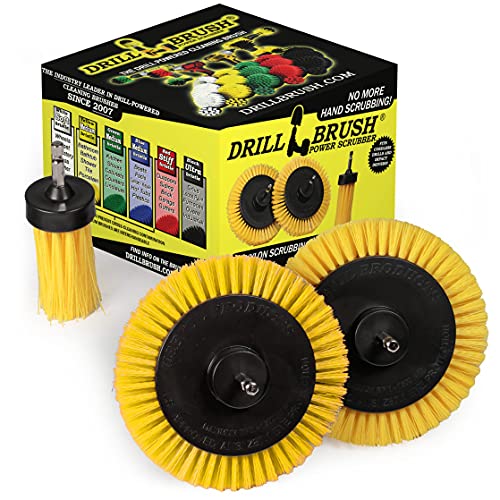 Tile and Grout Cleaning Drill Brush Set - 3 pack Drill Brush Power Scrubber Cleaning Brush Yellow Medium Stiffness - Shower Floor Scrub Brush for Drill - Bathroom Scrub Brush for Drill - Crevice Brush - color: Yellow