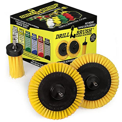 Tile and Grout Cleaning Drill Brush Set - 3 pack Drill Brush Power Scrubber Cleaning Brush Yellow Medium Stiffness - Shower Floor Scrub Brush for Drill - Bathroom Scrub Brush for Drill - Crevice Brush - color: Yellow