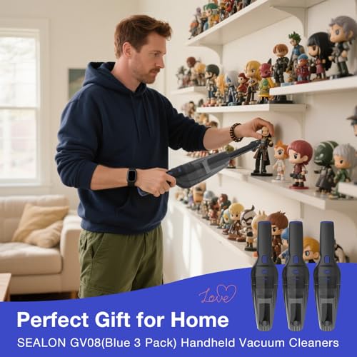 SEALON GV08 (Blue 3 Pack) Handheld Vacuum Cleaner - 10,000 Pa Suction Power for Curtains, Carpets, Sofas & Pet Hair - color: Gv08-blue-3