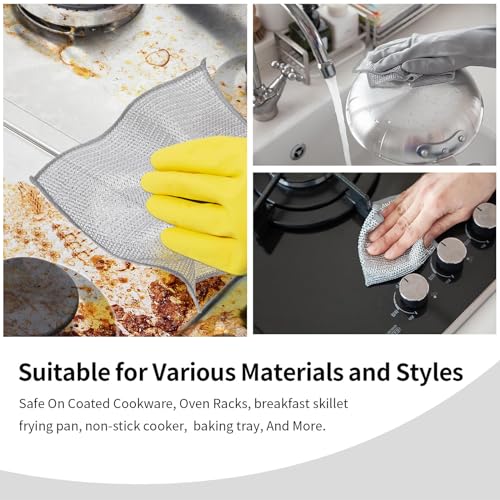 5-Pack 3-Layer Steel Scrub Cloths, Multi-Purpose Scouring Pads for Kitchen, Dishes, Appliances, Fruits & Vegetables - color: Triple-layer Steel Wire Cloth 5