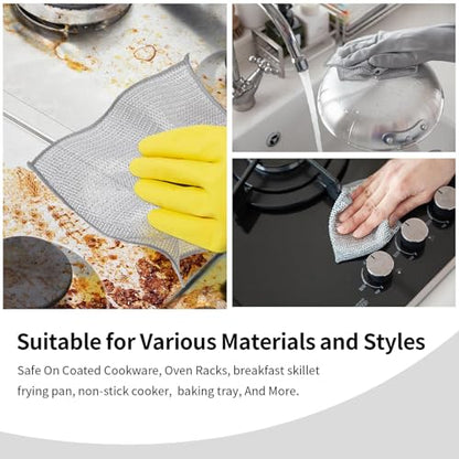 10 Pack Reusable Steel Wire Scrub Cloths, Heavy-Duty Double-Layer Cleaning Pads for Kitchen, Dishes, Oven & Sink - color: 10 Pairs of Double-layer Cloths