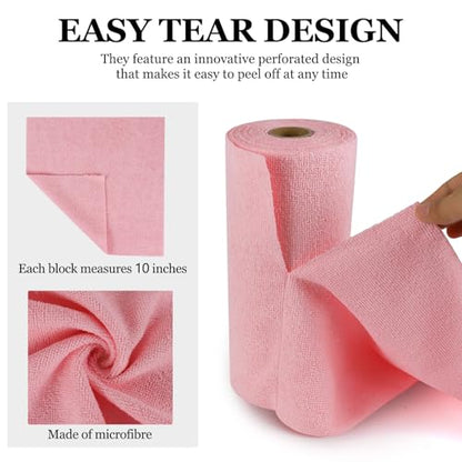 wuyaoyao 50PCS Microfiber Cleaning Cloth Roll, 10"×10" Tear Away Microfiber Towels, Reusable Washable Cloth Paper Towels, Multi-Purpose Cleaning Rags for Car Home Kitchen Garage Shop (Pink) - color: Pink