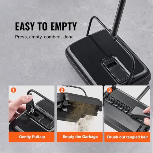 Carpet Sweeper, 7.87 inch Manual Floor Sweeper for Hardwood, Laminate, Rugs, Pet Hair - 300ml Dustbin - Non-Electric Home Office Cleaning
