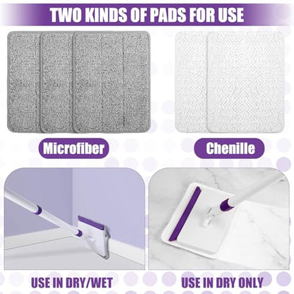Baseboard Cleaner Tool with Handle, 60" Extendable Long Handle Baseboard Cleaner with 5 Reusable Pads for Baseboards Cleaning, Ceiling, Wall, Floor, Bathroom Kitchen - size: Purple