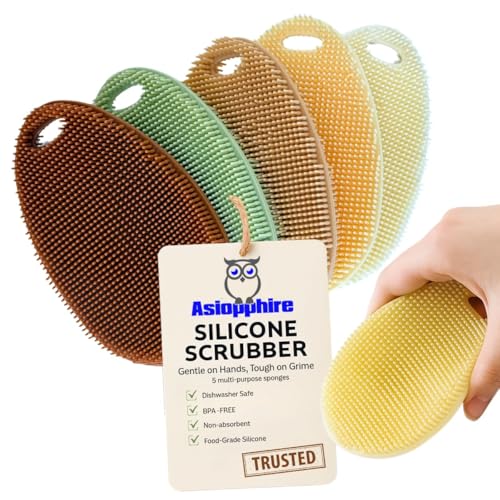 Silicone Dish Scrubber Set of 5 | Reusable Silicone Sponges for Dishes | BPA-Free Food Grade Kitchen Scrubbers | Non-Scratch for Dishes, Pots, Pans & Household Cleaning [Fall] - color: Fall