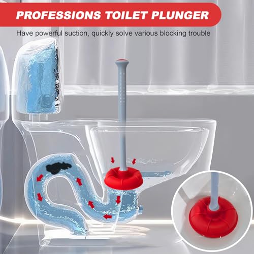 Toilet Plunger and Brush Set for Bathroom Cleaning with Holder, 16inch Plunger and Brush with Holder for Deep Cleaning Bathroom