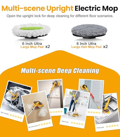 qimedo 5000mAh Electric Mop with Two Battery M2,800RPM Cordless Mops for Floor Cleaning,Best Automatic Spin Mops with Smart Display,Upright Rotating Power Mop with LED Light & Water Spray