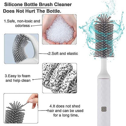 Rechargeable Electric Bottle Brush Cleaner Set, 360° High Speed Rotation Silicone Cleaning Brush with Bottle Brush, Pacifier Brush, Straw Brush, Perfect for Baby Bottle,Cup, Kitchen Utensils - color: White