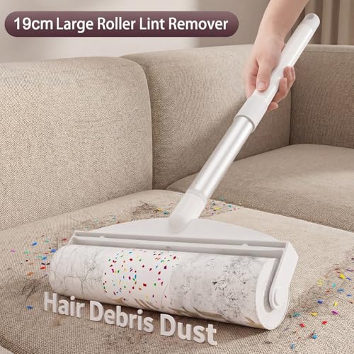 7.5 Inch Large Surface Lint Roller with 120 Sheets, Giant Extra Sticky Roller for Pet Hair, Dust Lint Remover for Clothes, Furniture, Household, Include 1 Handle 2 Rollers Dog Cat Hair Remover - size: 7.5 Inch Wide