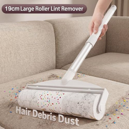7.5 Inch Large Surface Lint Roller with 120 Sheets, Giant Extra Sticky Roller for Pet Hair, Dust Lint Remover for Clothes, Furniture, Household, Include 1 Handle 2 Rollers Dog Cat Hair Remover - size: 7.5 Inch Wide
