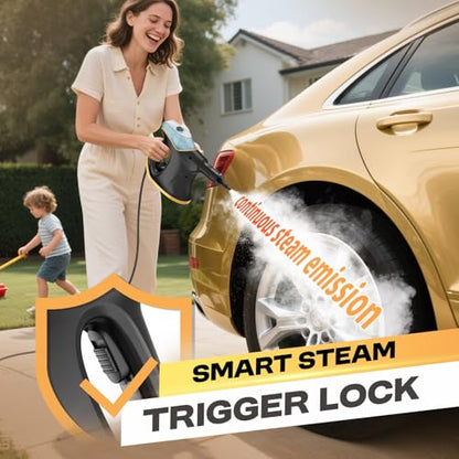 Heavy Duty Handheld Steam Cleaner, Multipurpose Pressurized Steam Cleaner with Continuous Steam & Safety Lock, 10S Fast Heating for Home, Car, Kitchen, Shower, Grout & Upholstery, 9 Accessories