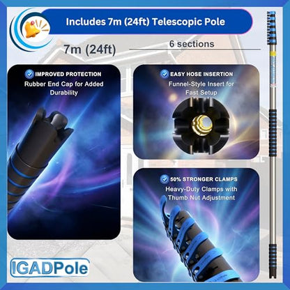 IGADPole 24 FT Washing Kit: Water-fed Brush with Soap Dispenser, Cobweb Dusters, with 6-Stage Telescoping Pole 5-24ft Pole/Window and Dusting Cleaning Kit