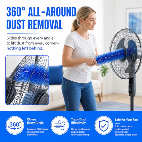 2Pcs Flexible Duster with Bendable Microfiber Head, Reusable Dust Remover, Fan Brush Cleaner for Ceiling Fans, Blinds, Furniture, Cars, Home Cleaning Tool with Soft Washable Fiber Head (Blue+Grey) - color: Blue+grey