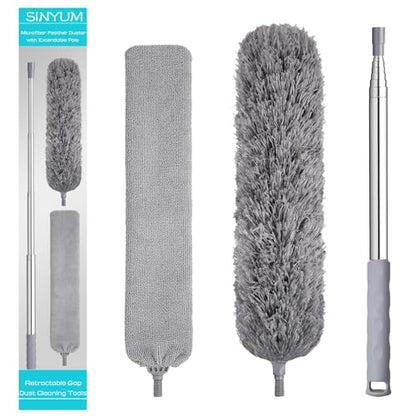 100 Inch Retractable Gap Dust Cleaner Cleaning Tools & Microfiber Feather Duster Washable and Retractable Duster Brush for Cleaning Under Appliances Furniture Ceiling Fan Dust and Cobweb Cleaner
