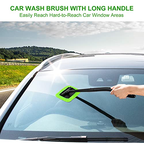 XINDELL Windshield Cleaning Tool, 22” Long Reach Car Window Cleaner with Ergonomic Handle & Microfiber Pads, No Streak Auto Glass Cleaner for Interior Windshield, SUV, Truck & Car Glass - size: 22 inch