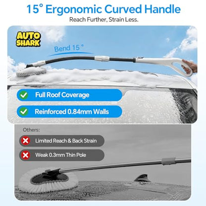 7-in-1, Car Wash Brush 15°Curved with 47" Long Handle and 90° Rotating Replaceable Brush Head, Car Wash Kit with Microfiber Towel and Tire Brush for Car, SUV, RV, Floor Cleaning-White. - color: White