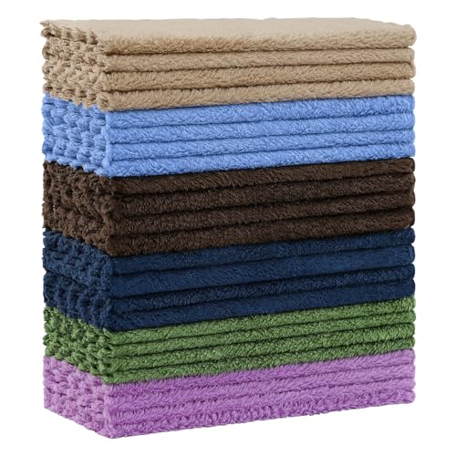 Kitinjoy 24 Pack Kitchen Dish Cloths, Super Soft and Absorbent Dish Cloths, Coral Velvet Microfiber Cleaning Cloth (7" x 9", Tan/Sky Blue/Navy Blue/Brown/Grass Green/Purple) - color: Tan/Sky Blue/Navy Blue/Brown/Grass Green/Purple, style: 7 x 9 inch- 24 P