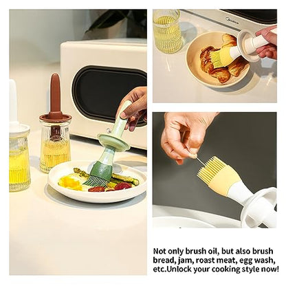 Oil Dispenser with Brush - Glass Olive Oil Dispenser for Kitchen, 3 IN 1 Oil Dispenser Bottle with Silicone Basting Brush for Cooking Vinegar Sauce BBQ Grill Frying (Green/White) - color: Green/White, style: 2 Pack