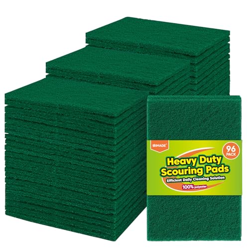 UNIMADE Heavy Duty Scouring Pad, 96Pcs Household Scour Pad for Kitchen, Garage and Outdoors, Reusable Dish Scrubber Pads for Pan and Metal Grill - Green - color: Green, size: 96 Pack