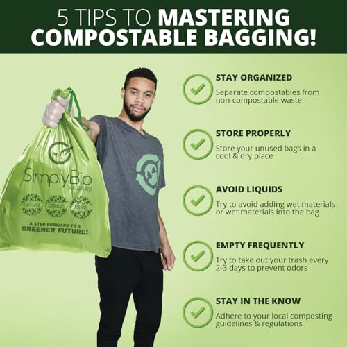 Simply Bio 13 Gallon Compostable Trash Bags Liners Drawstring, Heavy Duty Extra Thick 1 Mil, 49.21 Liter, 30 Bags, Tall Kitchen Food Scrap Waste Bag, ASTM D6400, US BPI and OK Compost Home Certified - size: 1 Count (Pack of 30), style: Drawstring (13 Gal)