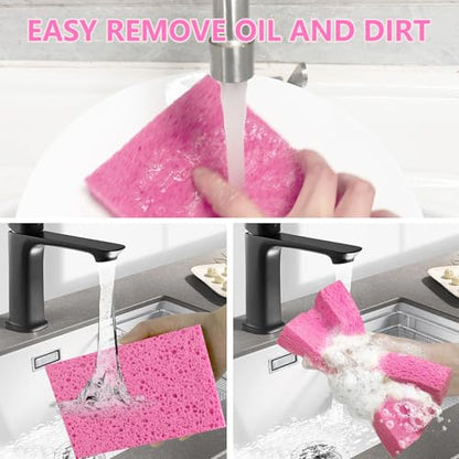Cellulose Sponges, Large Size 4" x 6" x 1" - Heavy Duty Scrub Kitchen Sponge, Clean Tough Messes Without Scratching Kitchen Cleaning Pads, Pop Up Eco DIY (6 Pack), Pink - color: Pink