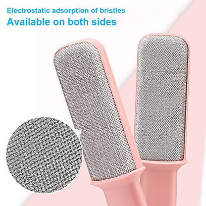 Pet Hair Remover Brush Removal - Portable Dog or Cat Fur Cleaner Tool for Furniture, Carpet, Clothing, Car Seat Self-Cleaning Base Efficient Double-Sided Perfec (Pink) - color: Pink