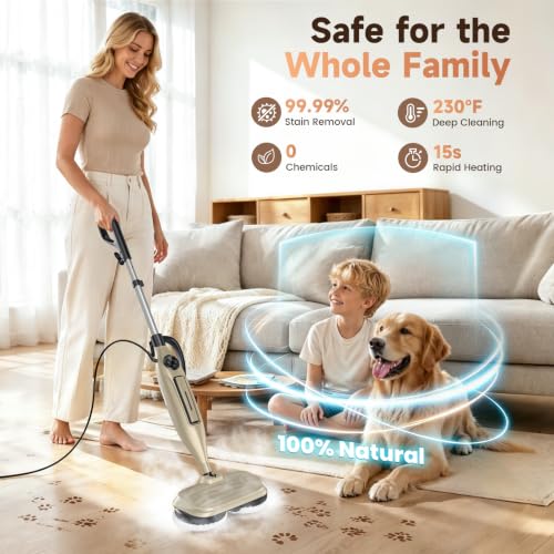 DEVOAC VM6 Scrubbing Steam Mop with Rotating Mop Pads, 10 in 1 Steam Mop, Lightweight Spin Mop & 3 Steam Modes for Hard Floor Laminate Marble Floors (Auster) - color: Auster