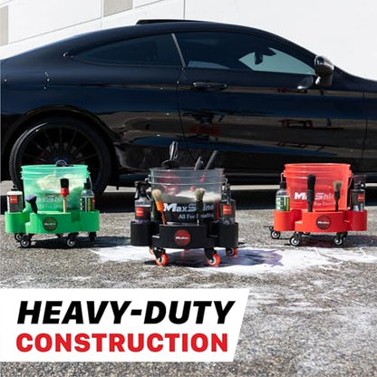 Maxshine Universal Rolling Bucket Dolly – Black Heavy-Duty Polypropylene Car Wash Bucket Cart with 5 Swivel Wheels, 5 Bottle & Brush Holders – Spill-Free Auto Detailing Storage & Garage Organization - color: Bucket Dolly (Black)