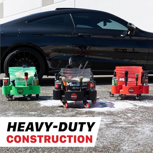 Maxshine Universal Rolling Bucket Dolly (Green) – Heavy-Duty, 5 Wheels with 2 Locks, Tool Organizer – 360° Mobility for Car Wash Supplies & Auto Detailing Organization - color: Bucket Dolly (Green)