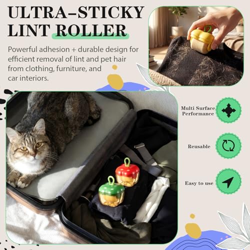 Sliner 3 Pack Reusable Lint Roller Portable Mini Lint Remover for Cat Dog Pet Hair Rollers Washable Roller Sticky Cleaner Remover for Clothes Travel Household