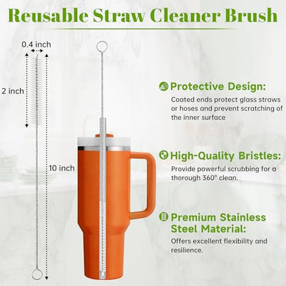 Straw Cleaner Brush Set, 10 Pieces 10 Inch Stainless Steel Handle Straw Brush Set, Extra Long Straw Brush for Tumbler, Sippy Cup, Water Bottle and Tubes - size: 10 inch white