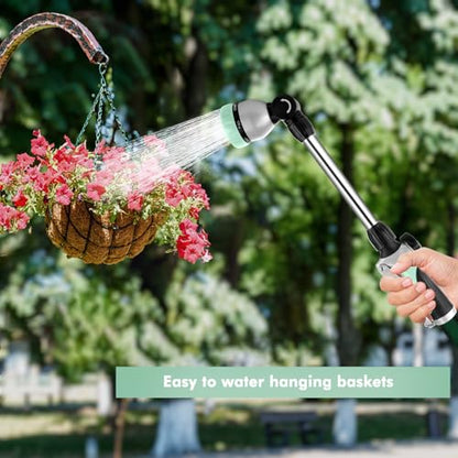 RESTMO Metal Watering Wand, Heavy Duty Garden Hose Wand with 180° Swivel Ratcheting Head, 16'' Hose Nozzle Sprayer with 7 Spray Patterns and Flow Control, for Water Hanging Baskets and Shrubs, Cyan - color: Cyan