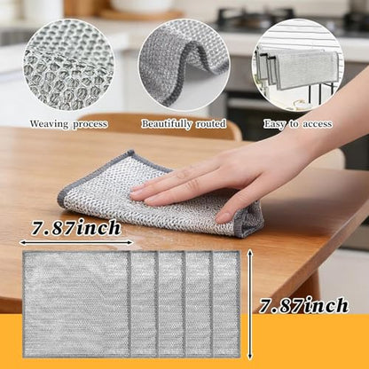 Double Layer Multipurpose Non Scratch Scouring Pads Kitchen Dish Rags Cleaning Cloths for Home Cooktop Use 5 Pack - color: Silver 5-pack