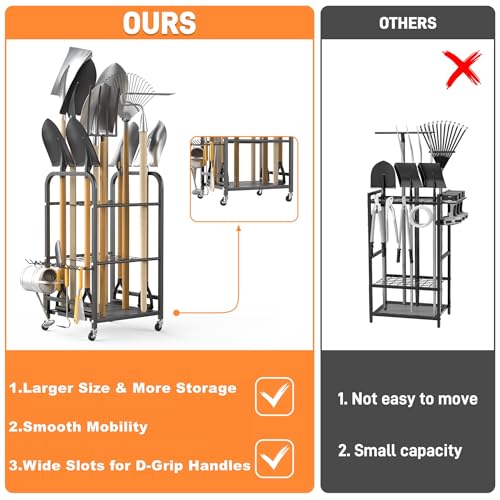 TORACK Garden Tool Organizer Stand with Wheels, Rakes Shovels Yard Tools Stand for Garage, Shed, Garden, Indoor/Outdoor Long-Handled Tools Cart - style: Tool Stand