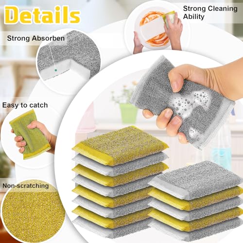 Thyle 24 Pack Steel Wool Scrubber Kitchen Sponges, Heavy Duty Non Scratch Metal Sponges, Reusable Cleaning Scrub Pads for Dishes, Pots, Pans, Sink and Tough Hard Stains (Gray,Yellow) - color: Gray, Yellow